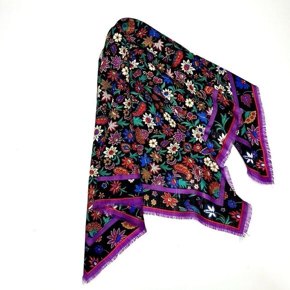 Vintage Baar & Beards Wool Purple Floral Square Scarf made in Japan - Picture 2 of 8